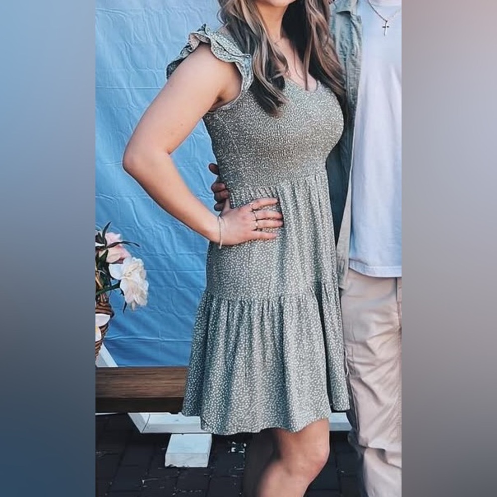 Green Ruffle Sleeve Dress